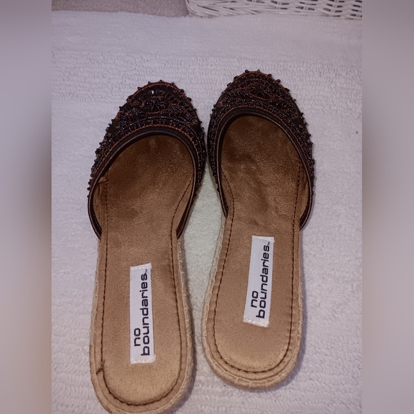 No Boundaries~Brown Neutral Sequin Beaded Espadrille Wedge Sandals - Picture 7 of 14